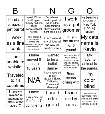 Spirit Bingo Card