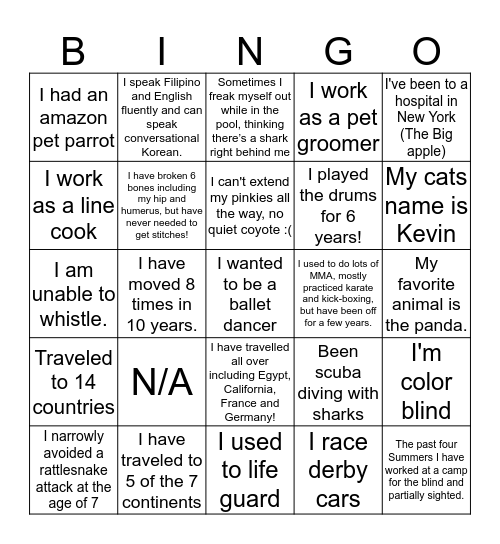 Spirit Bingo Card