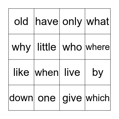 Tricky Words  Bingo 3 Bingo Card