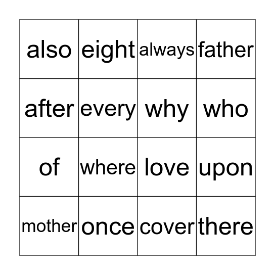 Tricky Words Bingo 6 Bingo Card