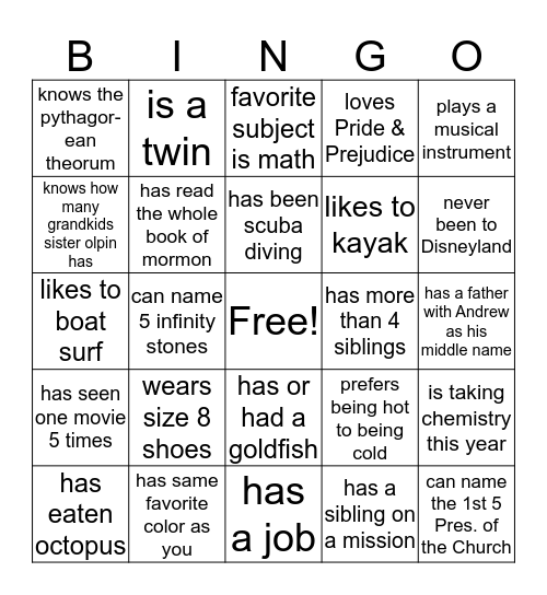 Untitled Bingo Card