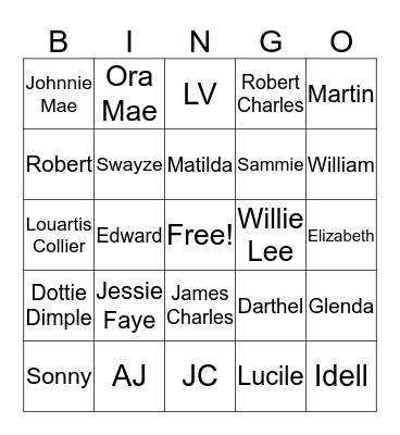 Johnson & McCowan Family Reunion Bingo Card
