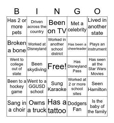 Welcome Back Bingo! Bingo Card