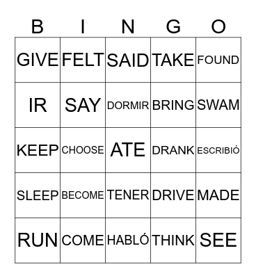 Bingo Verbs Bingo Card