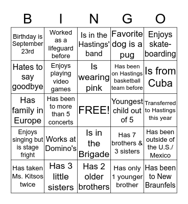 How Well Do You Know Everyone? 6th Period Edition Bingo Card