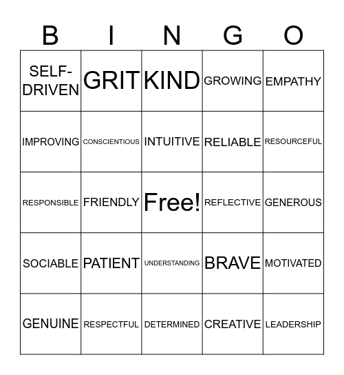 PERSONALITY BINGO Card