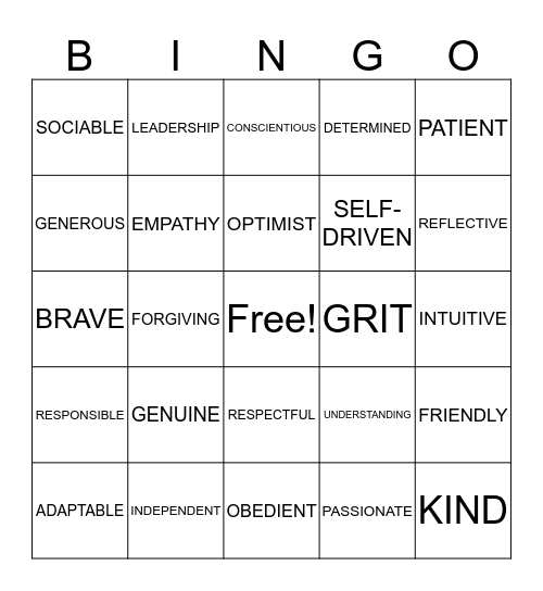 PERSONALITY BINGO Card