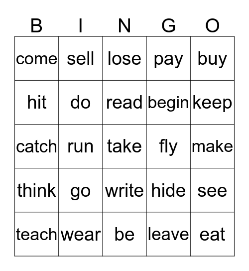 Irregular verbs Bingo Card