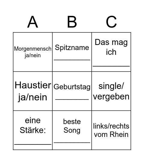 Kennenlern-Bingo Card