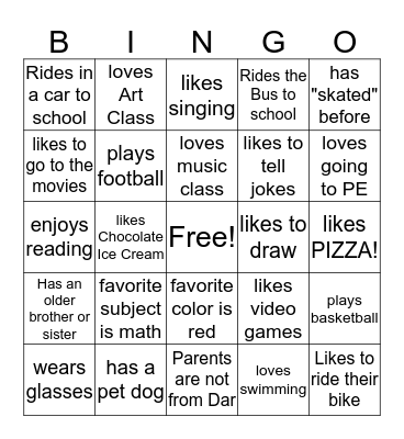 Welcome Back BINGO Card