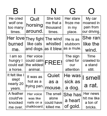 Figurative Language Bingo Card