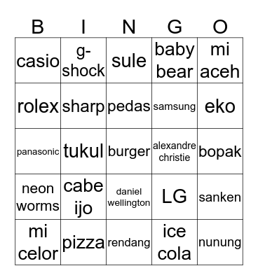 THERSTWHILE my luv. Bingo Card