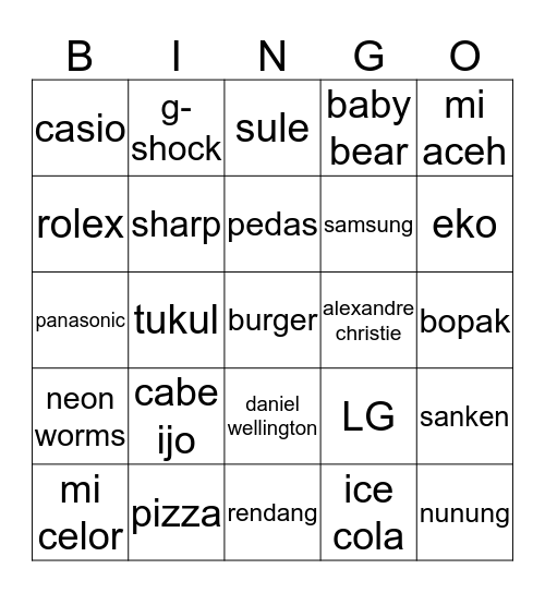 THERSTWHILE my luv. Bingo Card