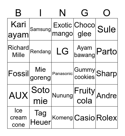 Anika. Bingo Card