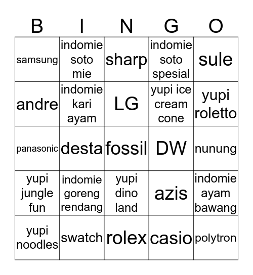 bingo nya aksa Bingo Card