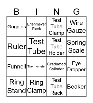 Equipment Bingo Card