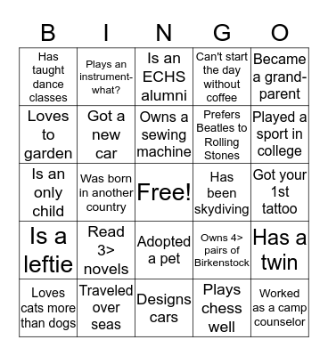 ECHS 2019-20 Bingo Card