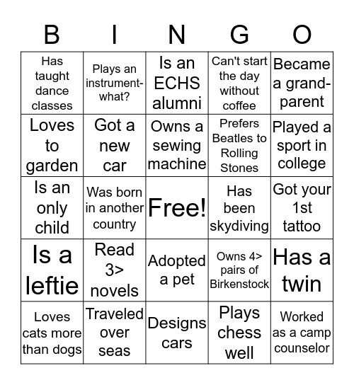 ECHS 2019-20 Bingo Card