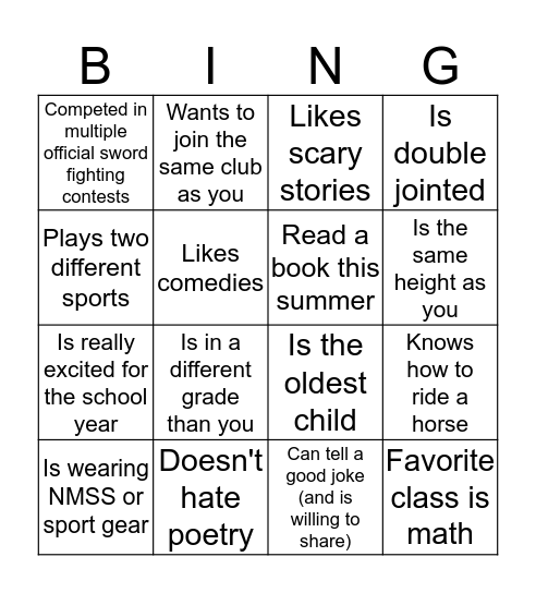 Getting to Know Each Other  Bingo Card