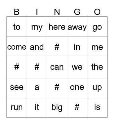 Sight Words Bingo Card