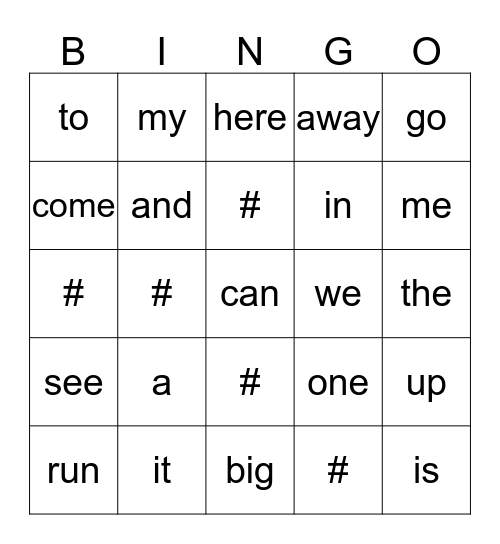 Sight Words Bingo Card
