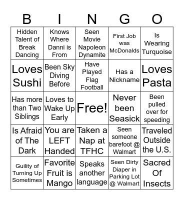 RANDOM FACTS  Bingo Card