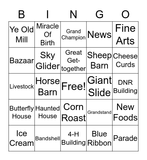 State Fair Bingo Card