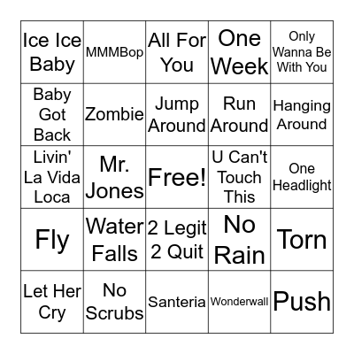 90's Bingo Card