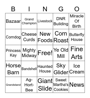 State Fair Bing Bingo Card