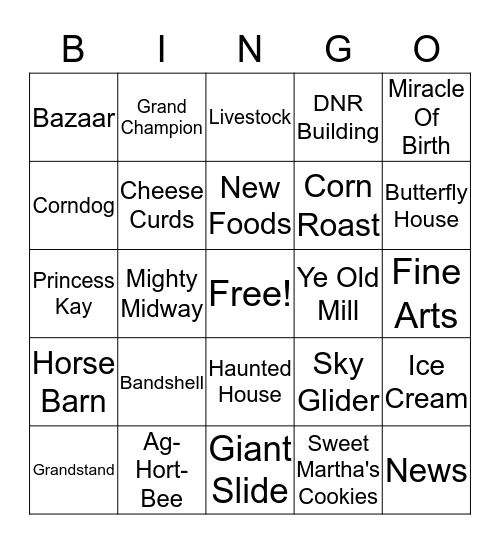 State Fair Bing Bingo Card