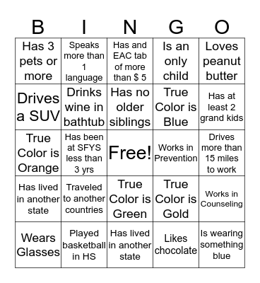 Getting to know You!!  Bingo Card