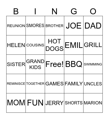 Family Reunion  Bingo Card