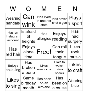 Getting to Know You Bingo Card