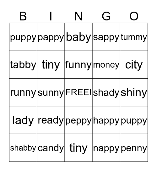 Final Y (E) Sound Bingo Card