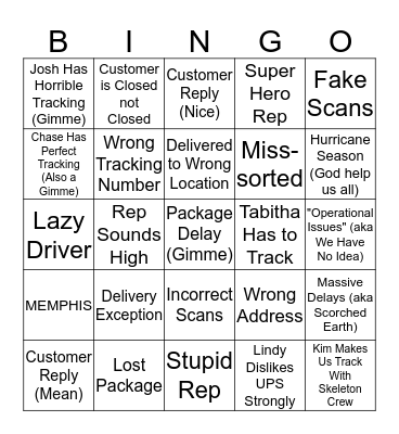 Tracking Bingo Card