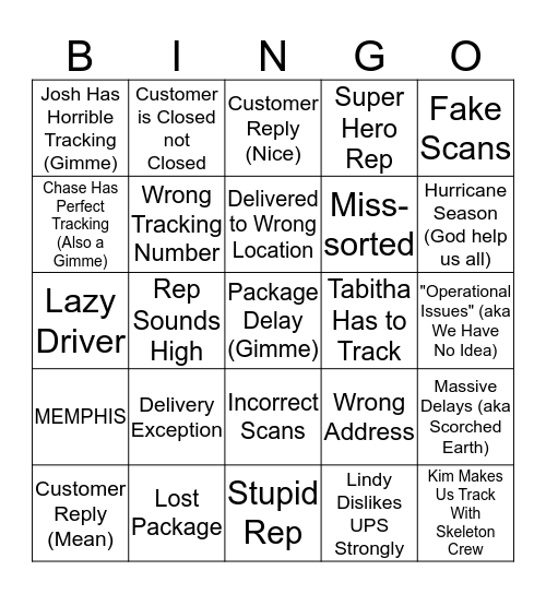 Tracking Bingo Card