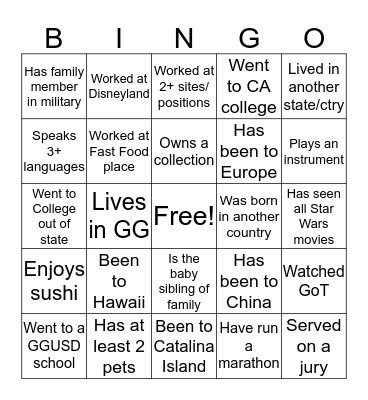 Connected Bingo Card