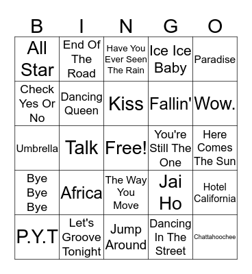 Music Bingo Card