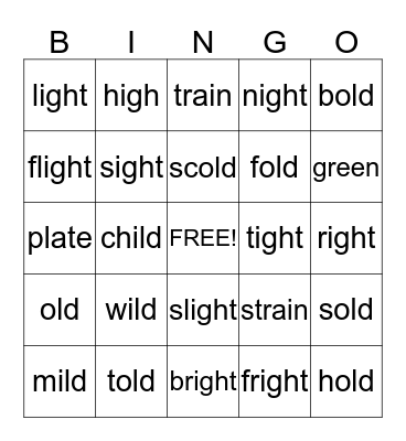 Long Vowel Bingo Card