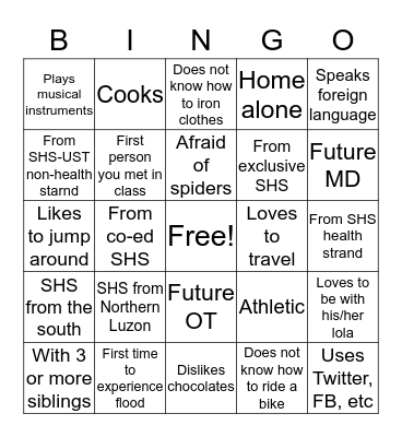 Understanding my Classmates Bingo Card