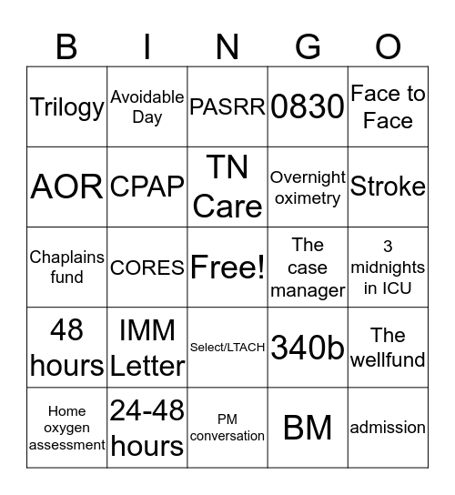 CM In-Service  Bingo Card