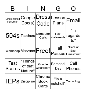 Faculty Meeting Bingo Card