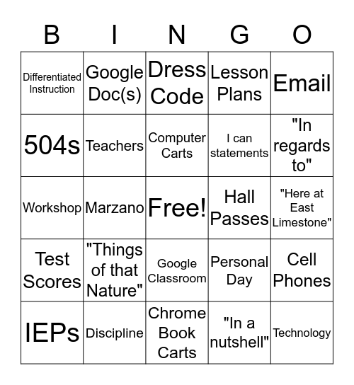 Faculty Meeting Bingo Card