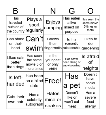 People Blackout Bingo Card