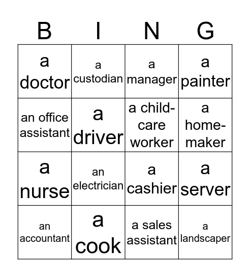 Talking About Jobs Bingo Card