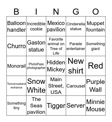 Disney Photo Bingo! Bingo Card
