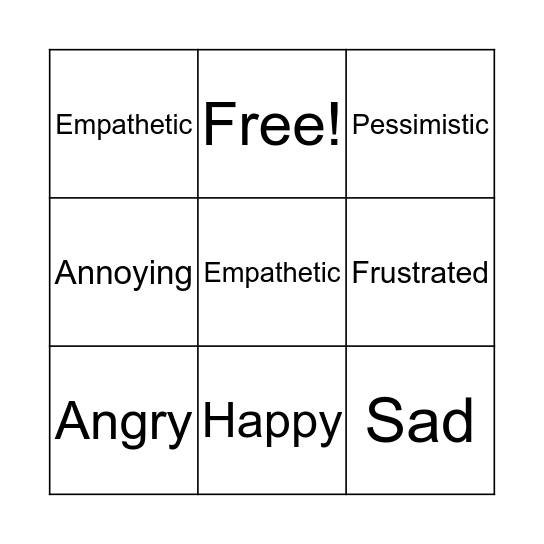 Emotion Bingo Card