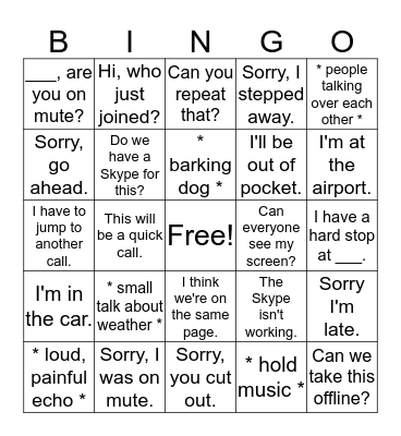 Conference Call Bingo Card