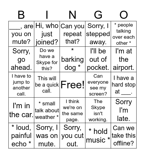 Conference Call Bingo Card