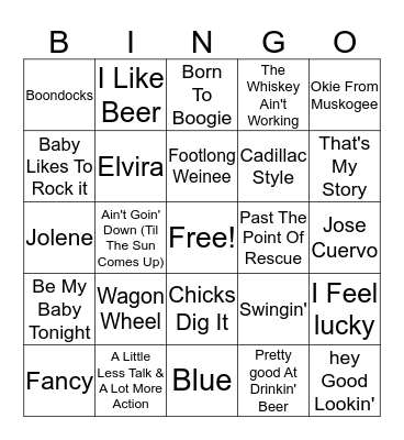 Country hits Bingo Card